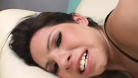 Dark haired teen deepthroated and fucked