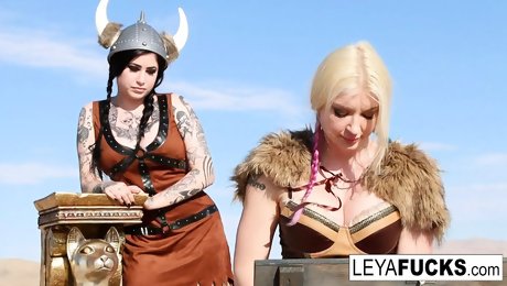 Leya the Viking takes a gold trophy up her ass