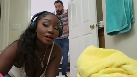 Sensual ebony teen Osa Lovely knows how to suck a white dick