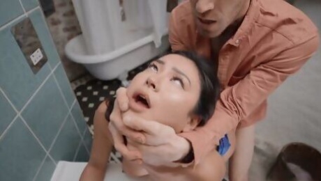 PrettyAsian Rae Lil Black is jumping on a large penis